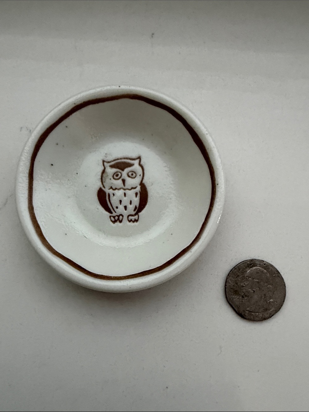 Handmade Ceramic Owl Dish - White and Brown